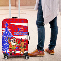 Puerto Rico Christmas Luggage Cover with Dancing Santa Reindeer Blue Tree and Festive Flag Design - Wonder Print Shop