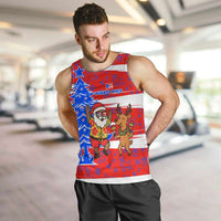 Puerto Rico Christmas Men Tank Top with Dancing Santa Reindeer Blue Tree and Festive Flag Design - Wonder Print Shop