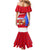 Puerto Rico Christmas Mermaid Dress with Dancing Santa Reindeer Blue Tree and Festive Flag Design - Wonder Print Shop