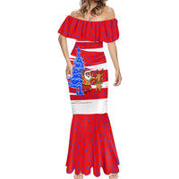 Puerto Rico Christmas Mermaid Dress with Dancing Santa Reindeer Blue Tree and Festive Flag Design - Wonder Print Shop