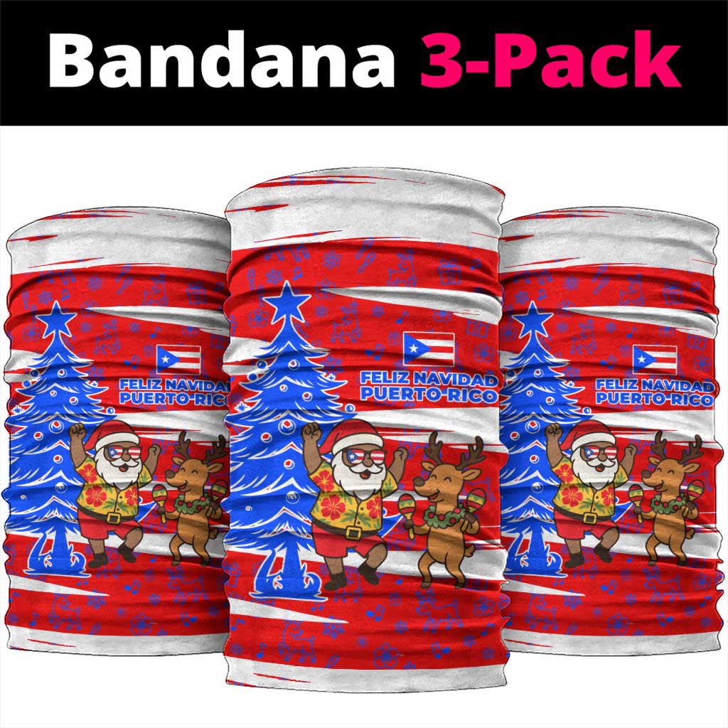 Puerto Rico Christmas Neck Gaiter with Dancing Santa Reindeer Blue Tree and Festive Flag Design - Wonder Print Shop