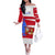 Puerto Rico Christmas Off The Shoulder Long Sleeve Dress with Dancing Santa Reindeer Blue Tree and Festive Flag Design - Wonder Print Shop