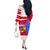 Puerto Rico Christmas Off The Shoulder Long Sleeve Dress with Dancing Santa Reindeer Blue Tree and Festive Flag Design - Wonder Print Shop