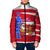 Puerto Rico Christmas Padded Jacket with Dancing Santa Reindeer Blue Tree and Festive Flag Design - Wonder Print Shop
