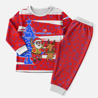 Puerto Rico Christmas Pajama Set with Dancing Santa Reindeer Blue Tree and Festive Flag Design - Wonder Print Shop