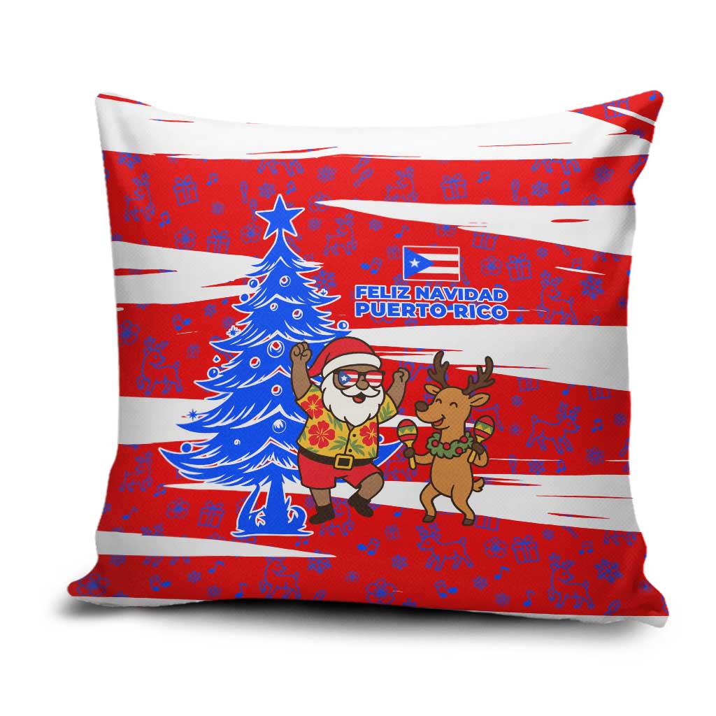 Puerto Rico Christmas Pillow Cover with Dancing Santa Reindeer Blue Tree and Festive Flag Design - Wonder Print Shop