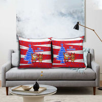 Puerto Rico Christmas Pillow Cover with Dancing Santa Reindeer Blue Tree and Festive Flag Design - Wonder Print Shop