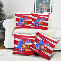 Puerto Rico Christmas Pillow Cover with Dancing Santa Reindeer Blue Tree and Festive Flag Design - Wonder Print Shop