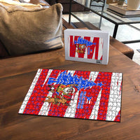 Puerto Rico Christmas Puzzle with Dancing Santa Reindeer Blue Tree and Festive Flag Design - Wonder Print Shop