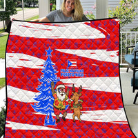 Puerto Rico Christmas Quilt with Dancing Santa Reindeer Blue Tree and Festive Flag Design - Wonder Print Shop