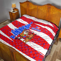 Puerto Rico Christmas Quilt with Dancing Santa Reindeer Blue Tree and Festive Flag Design - Wonder Print Shop