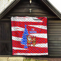 Puerto Rico Christmas Quilt with Dancing Santa Reindeer Blue Tree and Festive Flag Design - Wonder Print Shop