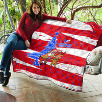 Puerto Rico Christmas Quilt with Dancing Santa Reindeer Blue Tree and Festive Flag Design - Wonder Print Shop