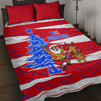 Puerto Rico Christmas Quilt Bed Set with Dancing Santa Reindeer Blue Tree and Festive Flag Design - Wonder Print Shop