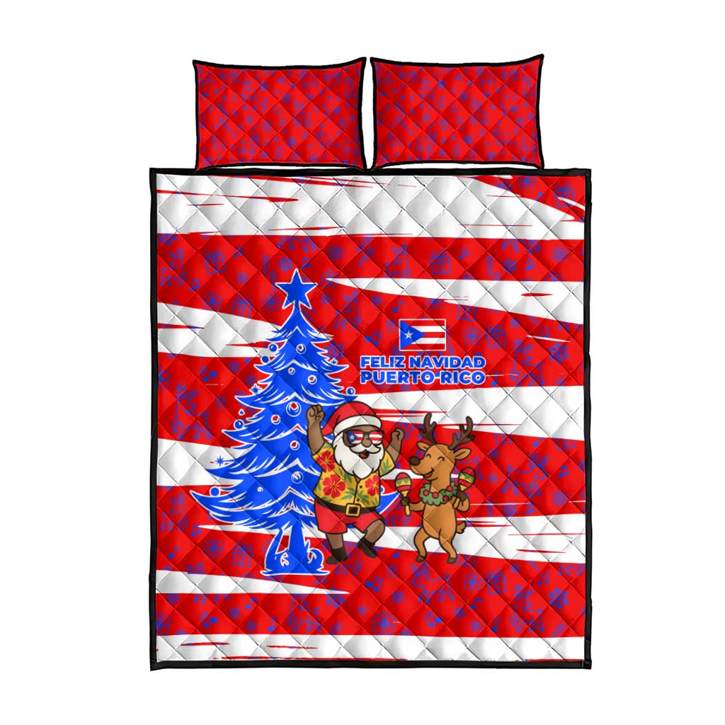 Puerto Rico Christmas Quilt Bed Set with Dancing Santa Reindeer Blue Tree and Festive Flag Design - Wonder Print Shop