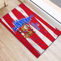 Puerto Rico Christmas Rubber Doormat with Dancing Santa Reindeer Blue Tree and Festive Flag Design - Wonder Print Shop
