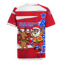 Puerto Rico Christmas Rugby Jersey with Dancing Santa Reindeer Blue Tree and Festive Flag Design - Wonder Print Shop