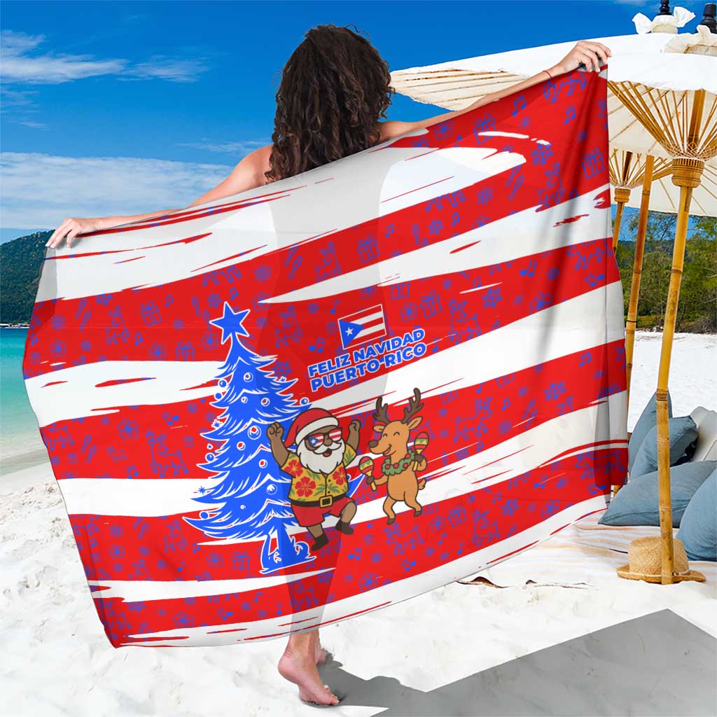 Puerto Rico Christmas Sarong with Dancing Santa Reindeer Blue Tree and Festive Flag Design - Wonder Print Shop