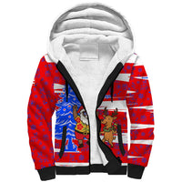 Puerto Rico Christmas Sherpa Hoodie with Dancing Santa Reindeer Blue Tree and Festive Flag Design - Wonder Print Shop