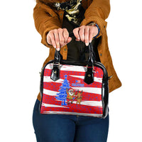 Puerto Rico Christmas Shoulder Handbag with Dancing Santa Reindeer Blue Tree and Festive Flag Design - Wonder Print Shop