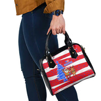 Puerto Rico Christmas Shoulder Handbag with Dancing Santa Reindeer Blue Tree and Festive Flag Design - Wonder Print Shop