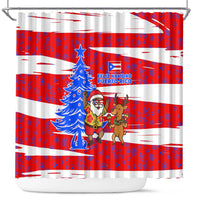 Puerto Rico Christmas Shower Curtain with Dancing Santa Reindeer Blue Tree and Festive Flag Design - Wonder Print Shop