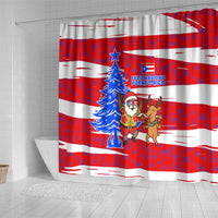 Puerto Rico Christmas Shower Curtain with Dancing Santa Reindeer Blue Tree and Festive Flag Design - Wonder Print Shop