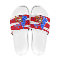 Puerto Rico Christmas Slide Sandals with Dancing Santa Reindeer Blue Tree and Festive Flag Design - Wonder Print Shop