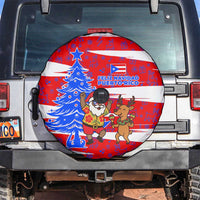 Puerto Rico Christmas Spare Tire Cover with Dancing Santa Reindeer Blue Tree and Festive Flag Design - Wonder Print Shop