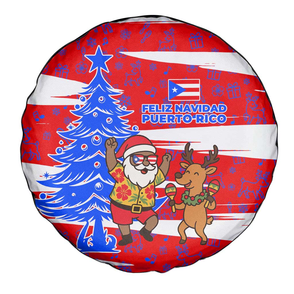 Puerto Rico Christmas Spare Tire Cover with Dancing Santa Reindeer Blue Tree and Festive Flag Design - Wonder Print Shop