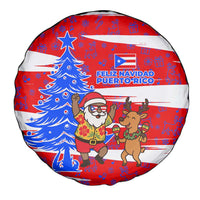 Puerto Rico Christmas Spare Tire Cover with Dancing Santa Reindeer Blue Tree and Festive Flag Design - Wonder Print Shop