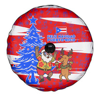 Puerto Rico Christmas Spare Tire Cover with Dancing Santa Reindeer Blue Tree and Festive Flag Design - Wonder Print Shop