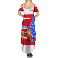Puerto Rico Christmas Summer Maxi Dress with Dancing Santa Reindeer Blue Tree and Festive Flag Design - Wonder Print Shop