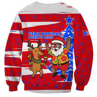 Puerto Rico Christmas Sweatshirt with Dancing Santa Reindeer Blue Tree and Festive Flag Design - Wonder Print Shop