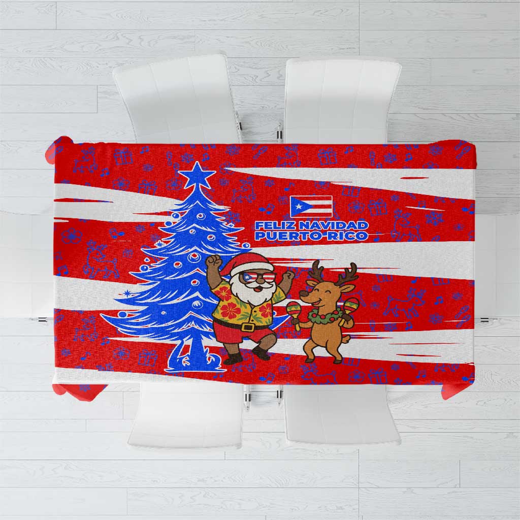 Puerto Rico Christmas Tablecloth with Dancing Santa Reindeer Blue Tree and Festive Flag Design - Wonder Print Shop