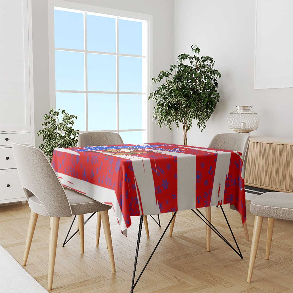 Puerto Rico Christmas Tablecloth with Dancing Santa Reindeer Blue Tree and Festive Flag Design - Wonder Print Shop