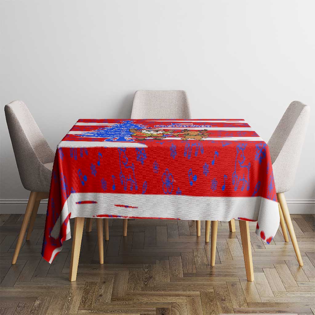 Puerto Rico Christmas Tablecloth with Dancing Santa Reindeer Blue Tree and Festive Flag Design - Wonder Print Shop
