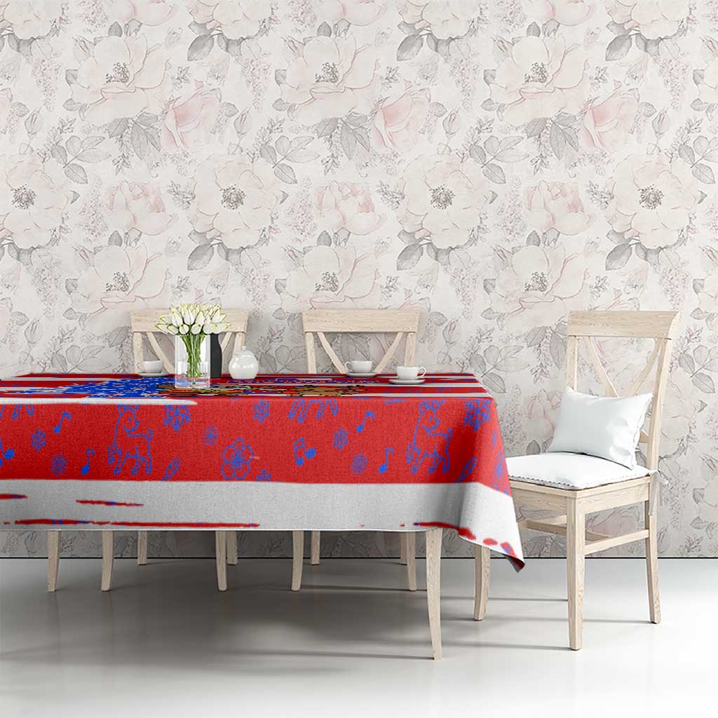 Puerto Rico Christmas Tablecloth with Dancing Santa Reindeer Blue Tree and Festive Flag Design - Wonder Print Shop