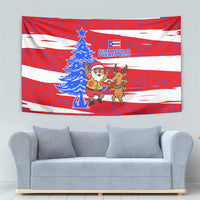 Puerto Rico Christmas Tapestry with Dancing Santa Reindeer Blue Tree and Festive Flag Design - Wonder Print Shop