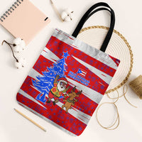 Puerto Rico Christmas Tote Bag with Dancing Santa Reindeer Blue Tree and Festive Flag Design - Wonder Print Shop