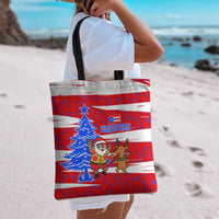 Puerto Rico Christmas Tote Bag with Dancing Santa Reindeer Blue Tree and Festive Flag Design - Wonder Print Shop