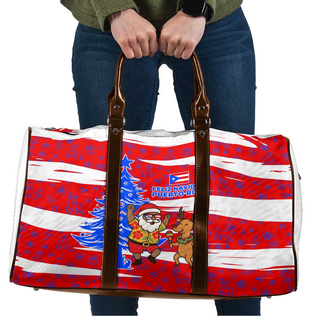Puerto Rico Christmas Travel Bag with Dancing Santa Reindeer Blue Tree and Festive Flag Design - Wonder Print Shop