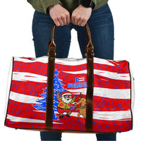 Puerto Rico Christmas Travel Bag with Dancing Santa Reindeer Blue Tree and Festive Flag Design - Wonder Print Shop