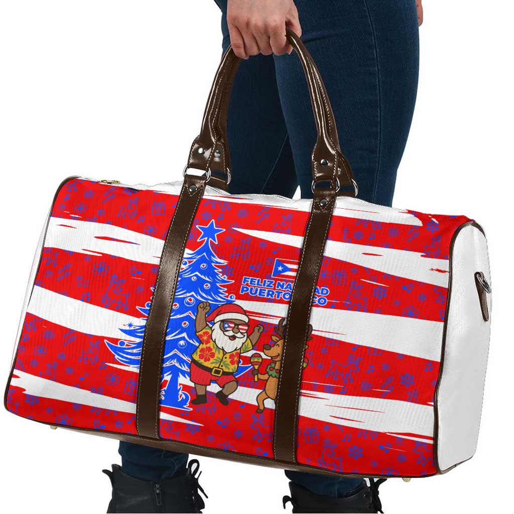 Puerto Rico Christmas Travel Bag with Dancing Santa Reindeer Blue Tree and Festive Flag Design - Wonder Print Shop