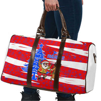 Puerto Rico Christmas Travel Bag with Dancing Santa Reindeer Blue Tree and Festive Flag Design - Wonder Print Shop