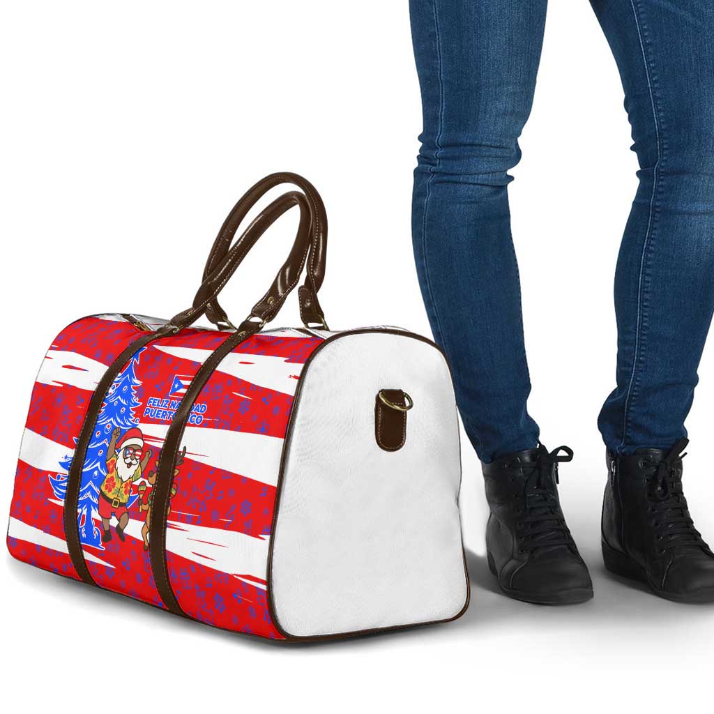Puerto Rico Christmas Travel Bag with Dancing Santa Reindeer Blue Tree and Festive Flag Design - Wonder Print Shop