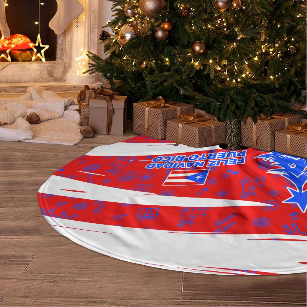 Puerto Rico Christmas Tree Skirt with Dancing Santa Reindeer Blue Tree and Festive Flag Design - Wonder Print Shop