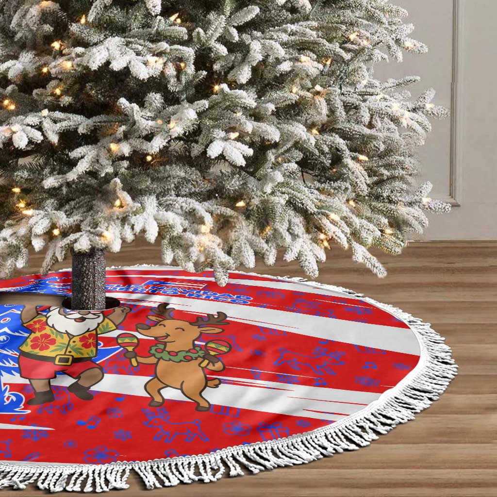 Puerto Rico Christmas Tree Skirt with Dancing Santa Reindeer Blue Tree and Festive Flag Design - Wonder Print Shop