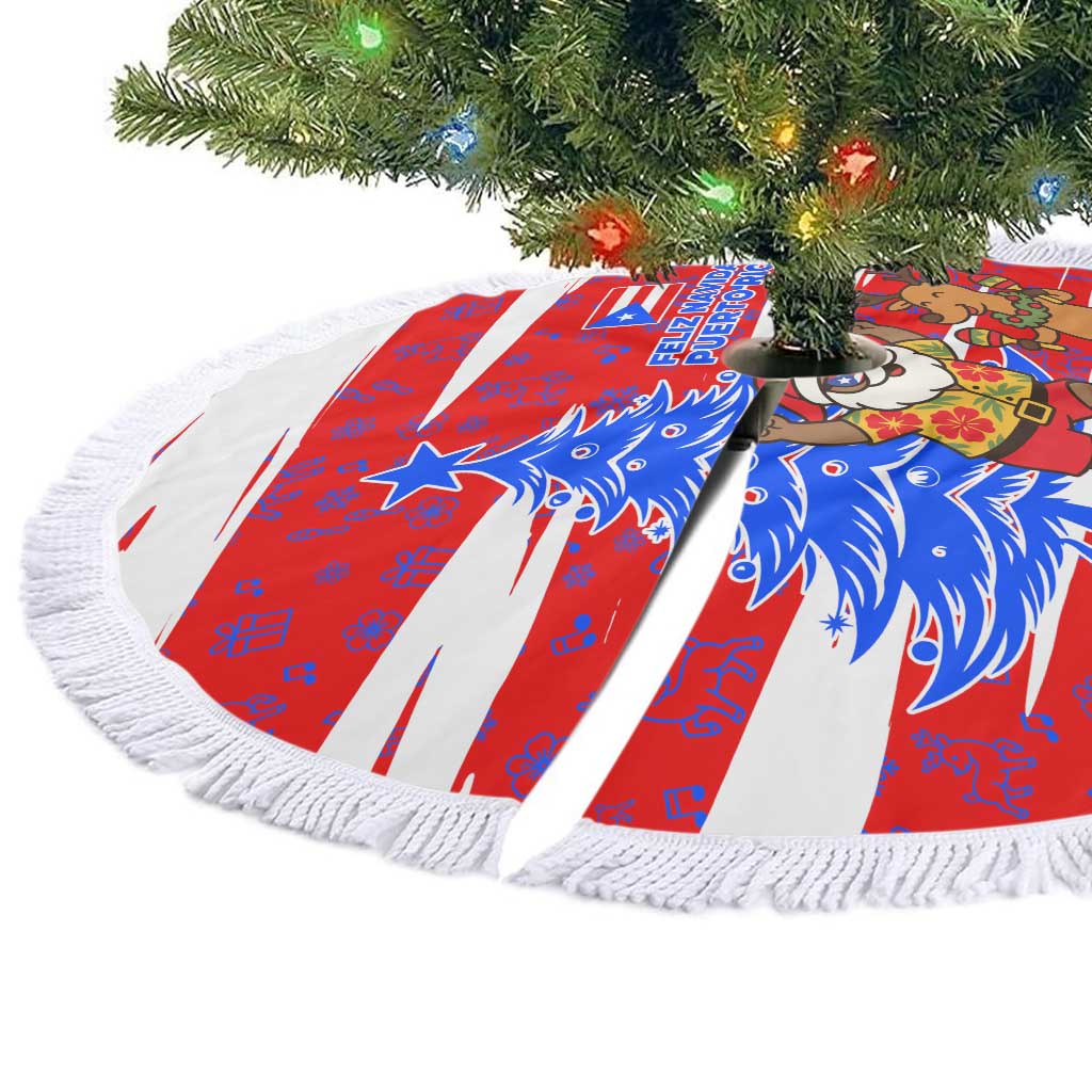 Puerto Rico Christmas Tree Skirt with Dancing Santa Reindeer Blue Tree and Festive Flag Design - Wonder Print Shop