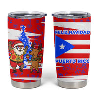 Puerto Rico Christmas Tumbler Cup with Dancing Santa Reindeer Blue Tree and Festive Flag Design - Wonder Print Shop